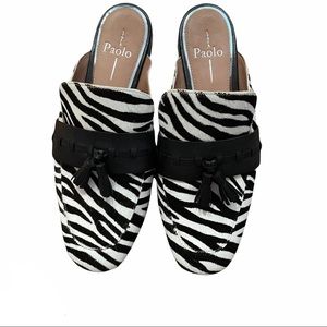 Last call.  linea paolo animal print black and white mules 7.5